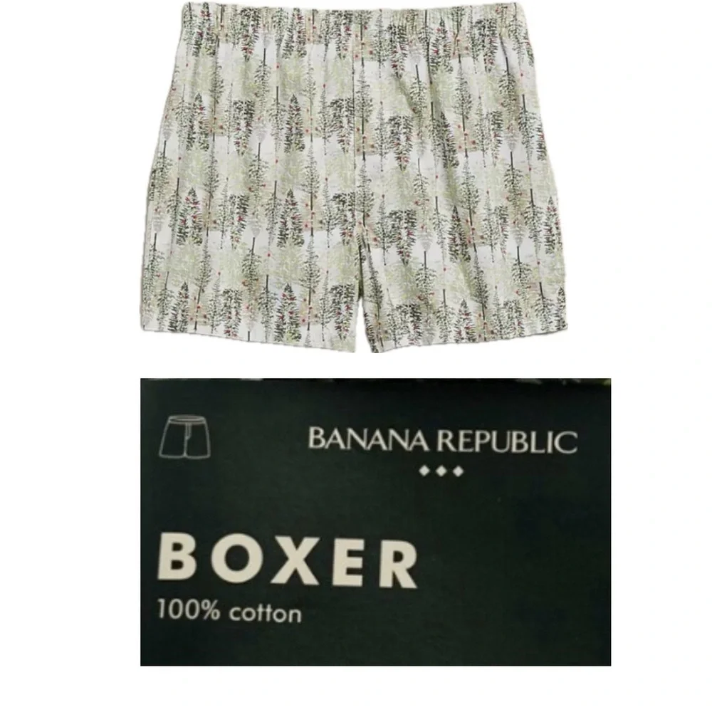 BANANA REPUBLIC Christmas Tree Forest MEN'S 100% Cotton Boxer Underwear sz‎ S